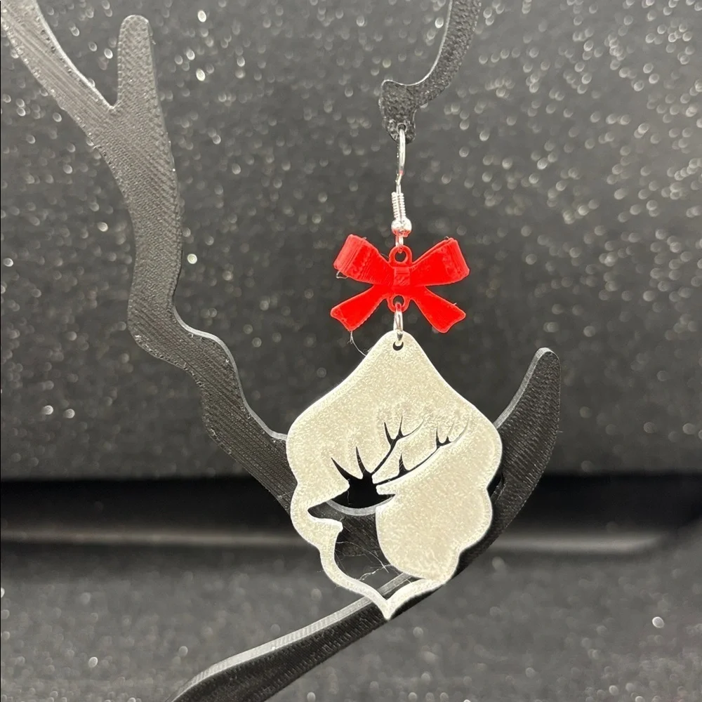 🦌 Reindeer Earrings with Red Bow & Gold Accents